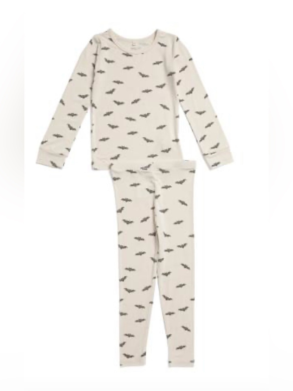 Quincy Mae Long Sleeve Pajama Set in Cream with Bat Print NWT